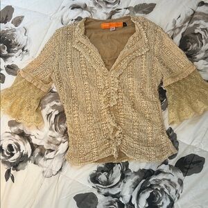 Cynthia Steffe Creme Lace Ruffle Blouse Size Medium